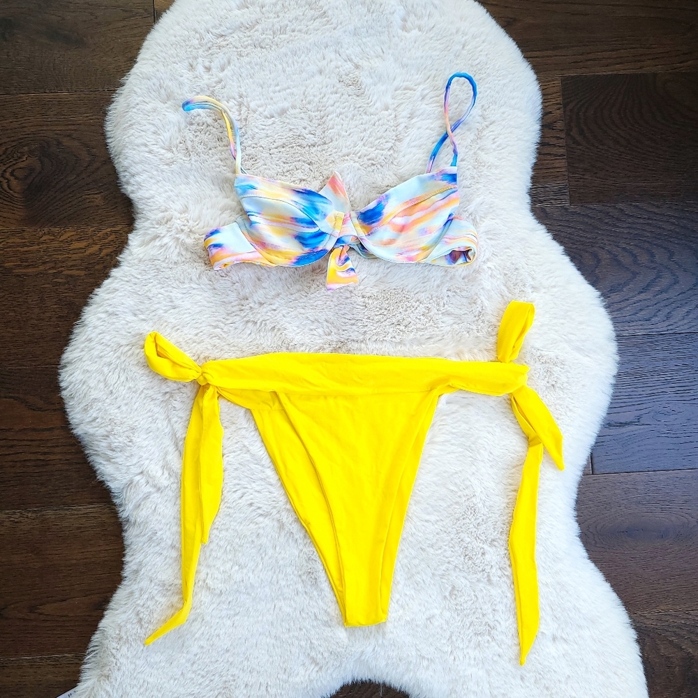 437 Skatie Vibrant Neon Dopamine Tie Die Bikini Swim Beach Vacaction Set